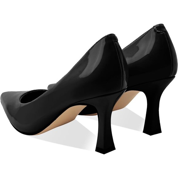 Women's Black Patent Closed Toe High Heels Dress Pointed Toe Wedding Pump Shoes - Picture 6 of 6